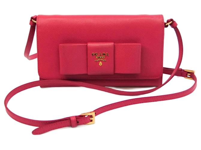 Prada Saffiano Ribbon Pochette 1M1437 Pink Leather  ref.1512643