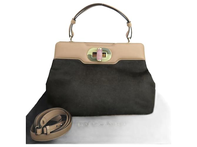 Bulgari Bvlgari BVLGARI 2Way Bag Beige Dark brown Leather  ref.1512698