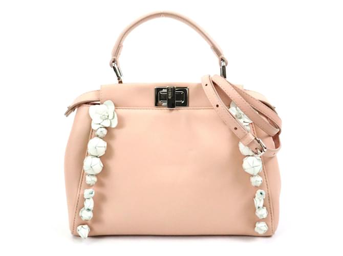 Sac à main Fendi Peekaboo Mini Cuir Blanc Beige  ref.1512900