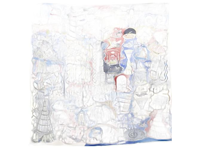 Hermès Hermes Silk Scarf Carre 90 Exposition Universelle Blue  ref.1513016