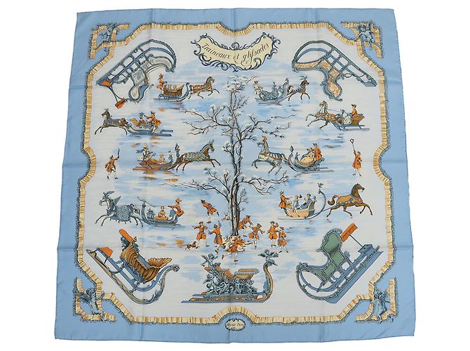 Hermès Sciarpa Hermes Carre 90 Traineaux e Glifsades Blu Chiaro