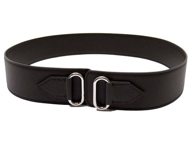 Hermès Hermes Dark Brown Leather Belt Silvery