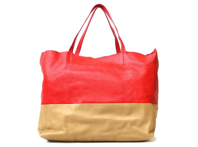 Céline Celine Cabas Horizontal Tote Bag Red Beige Leather  ref.1513270