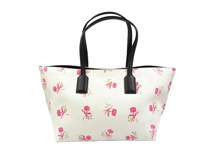 Bolso tote de lona y cuero Loewe Negro Rosa Blanco Lienzo  ref.1513386