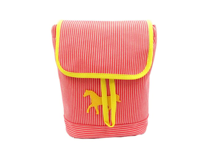 Hermès Hermes Kids Horse Stripe Caval Color Cotton Backpack Red Yellow  ref.1513392