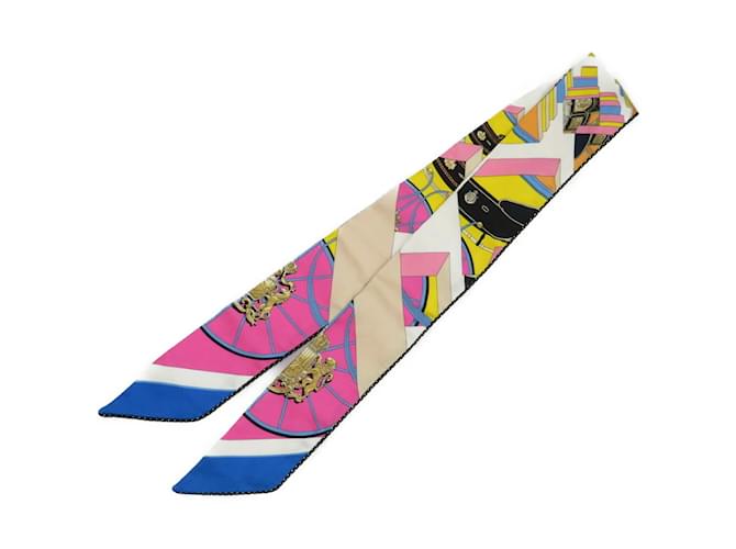 Foulard en soie Hermès Twilly Pocket Side Stitch Noir Rose Bleu  ref.1513395