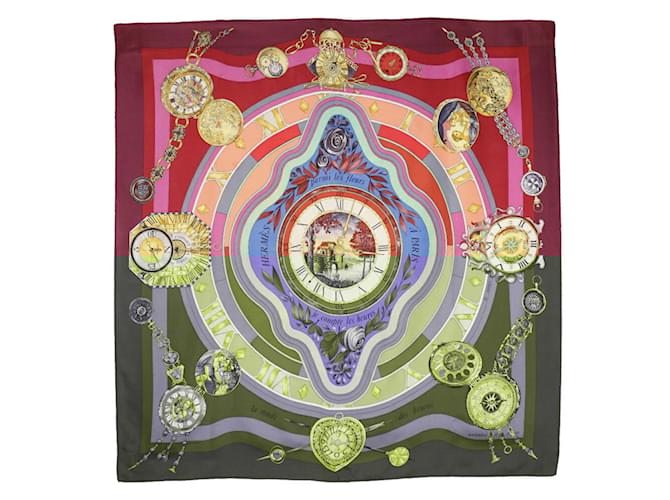 Hermès Carré 90 Écharpe - Parmi les Fleurs Soie Rouge Multicolore  ref.1513420
