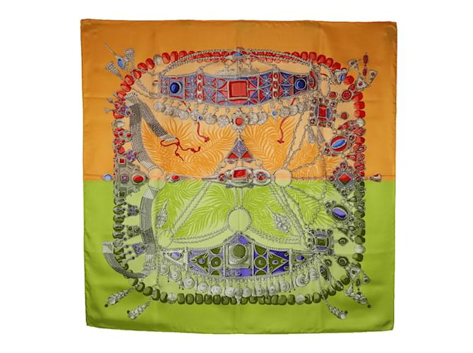 Hermès Écharpe Hermes Carre 90 TERRES PRECIEUSES Soie Multicolore Orange  ref.1513428