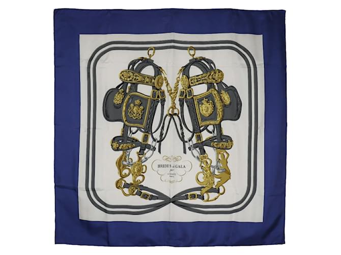 Hermès Écharpe Hermes Carre 90 - Brides de Gala Soie Blanc Bleu  ref.1513439