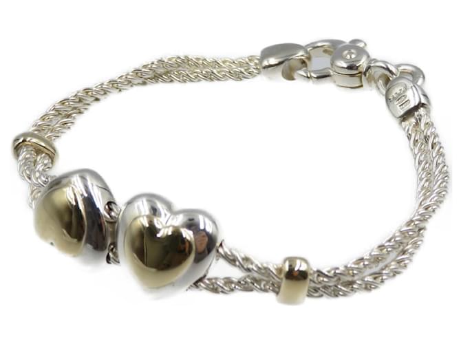 Tiffany & Co Pulseira de corrente de corda de coração duplo Tiffany Prata Dourado Ouro branco Prata  ref.1513538