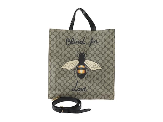 Bolsa de ombro com estampa de abelha Gucci Marrom Preto Bege Couro Lona  ref.1513573