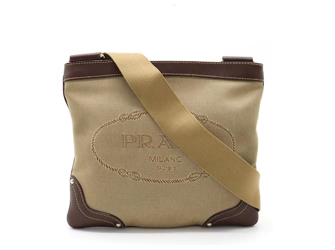 Borsa a spalla in jacquard Prada Marrone Beige Cachi Marrone scuro Tela  ref.1513705