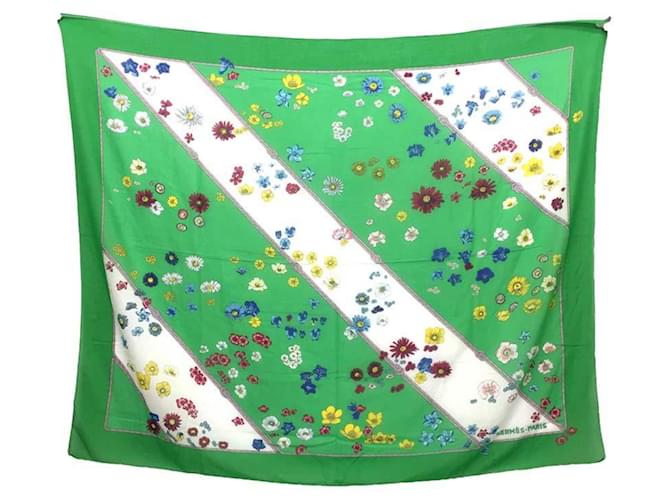 Hermès Écharpe en coton vert Hermes  ref.1513719