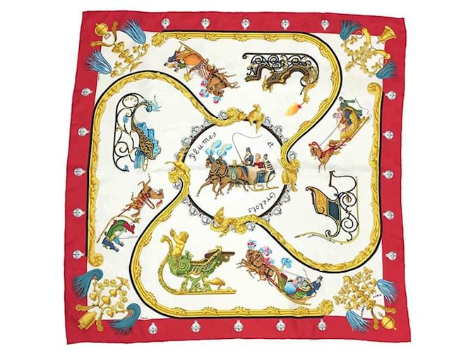 Hermès Hermes Silk Scarf in Ivory and Red Cream  ref.1513723