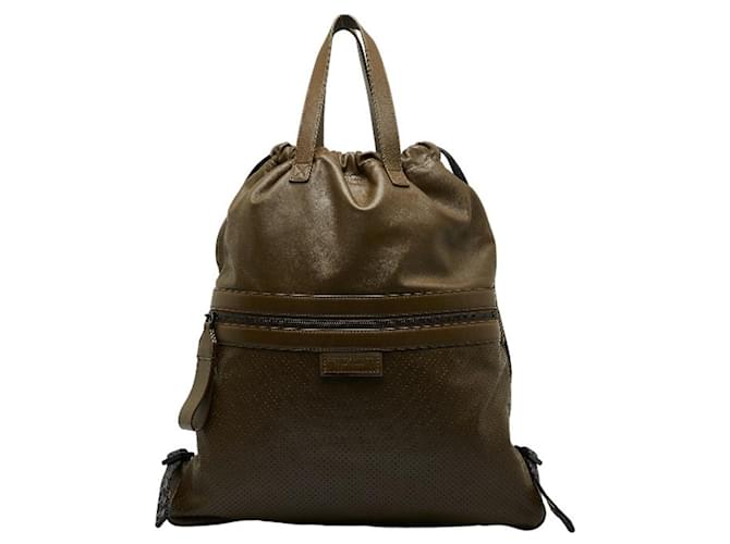 Bottega Veneta Intrecciato Khaki Leather Backpack  ref.1514230