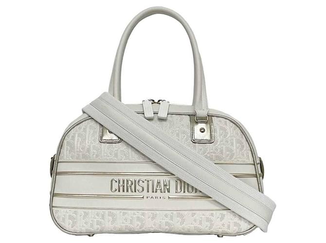 Christian Dior Trotter Boston Bag White Leather Rubber ref.1514367