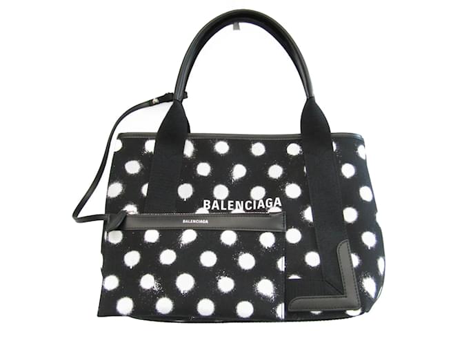 Everyday Sac à main Balenciaga Navy Cabas S Dot Print Cuir Toile Noir Blanc  ref.1514442