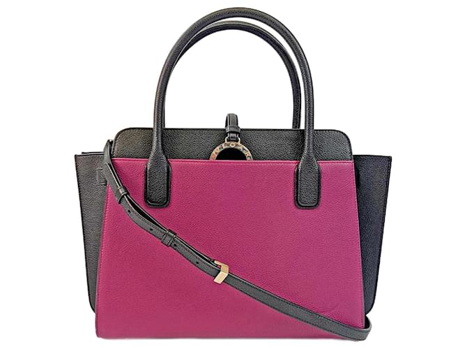 Bulgari Sac à main en cuir pour femme Bvlgari 281553 Noir Violet  ref.1514476