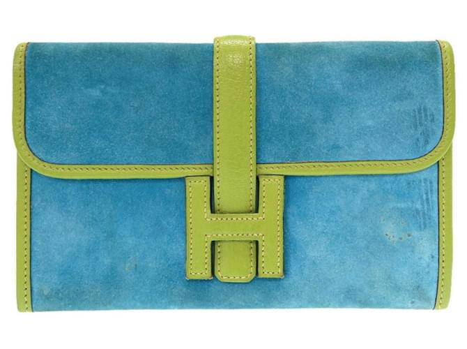 Hermès Hermes Jige Mini Dobris Clutch Bag Turquoise Diamond  ref.1514569