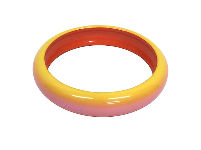 Hermès Hermes Lacquer Wood Bangle Bracelet Pink Orange Yellow Varnish  ref.1514697