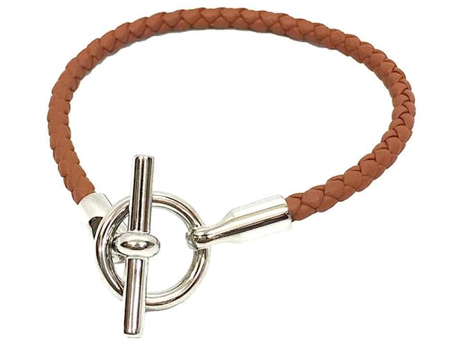 Hermès Pulseira de couro Hermes com charm Marrom  ref.1514699