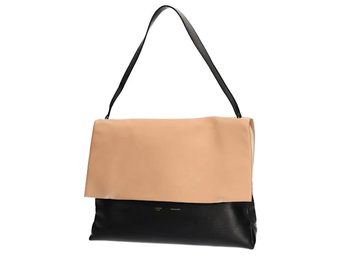 Céline Bolsa de ombro de couro Celine Preto Branco Bege  ref.1514740