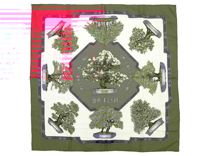Foulard Hermès Carre 90 Bonsai Belle Ville Soie Rouge  ref.1514763