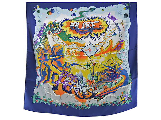 Hermès Hermes Scarf Carre 90 THE ALFEE 25th Anniversary Multiple colors Yellow Navy blue Silk  ref.1514794