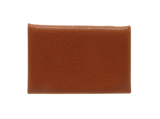 Hermès Porte-cartes en chèvre brun Hermes Calvi Diamant Marron  ref.1514829