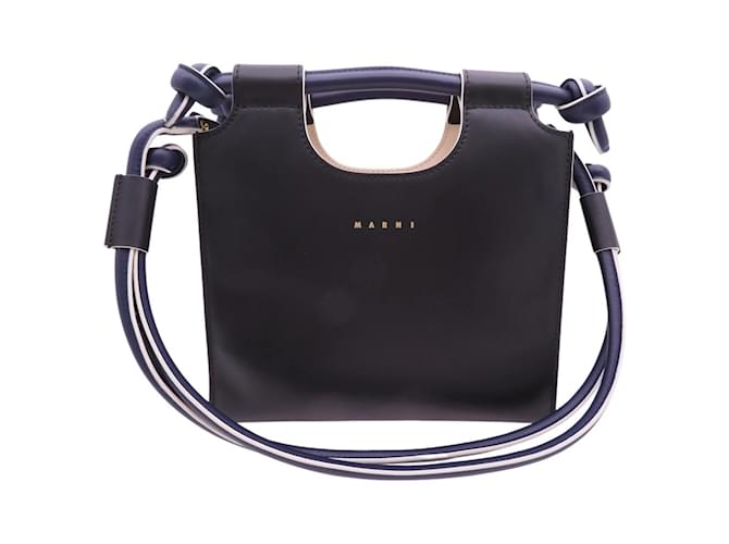 Sac à main tube Marni Marcel Knot Cuir Noir Bleu Marine  ref.1514842