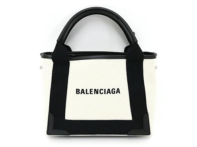 Everyday Sac cabas Balenciaga NAVY Navy XS Cuir Toile Noir Beige  ref.1514861