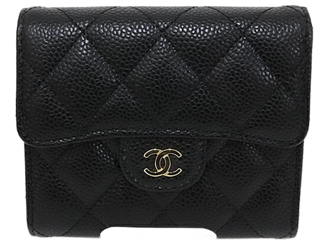 Portefeuille classique matelassé Chanel petit format Cuir Noir  ref.1514867