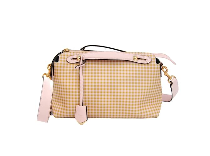 Bolsa de couro xadrez Gingham Fendi By The Way Rosa Bege Amarelo  ref.1514881