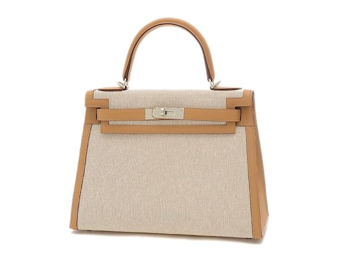 Hermès Hermes Kelly 28 Handbag Brown Cream Cloth  ref.1514904