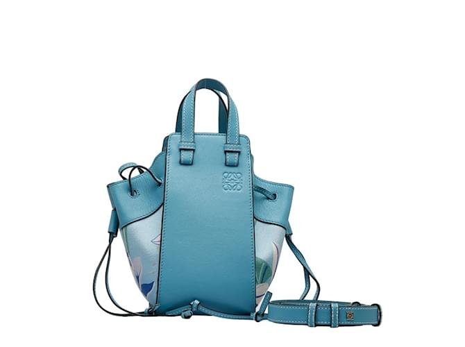 Bolso de Hombro Loewe Hammock Paula's Ibiza Azul Cuero Lienzo  ref.1514926