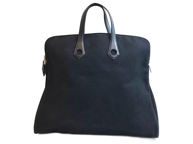 Bolsa Hermès Ibou GM Preta Preto Couro Lona  ref.1514956