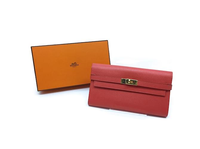 Hermès Portefeuille à rouge à lèvres Hermes Kelly Long gravé en rose  ref.1514971