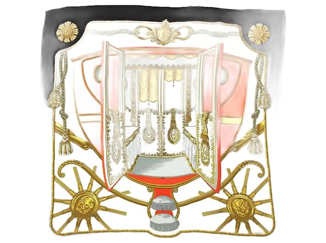 Hermès Hermes Silk Scarf in Black, Gold, and White Golden  ref.1514975