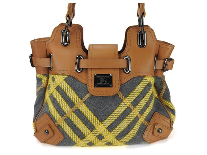 Bolsa tote de lã e couro Burberry Blue Label Marrom Amarelo  ref.1514983