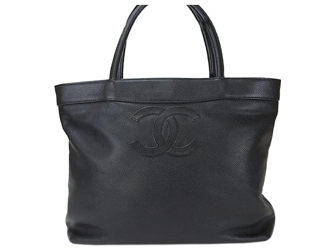 Sac fourre-tout en cuir caviar noir Chanel  ref.1515022