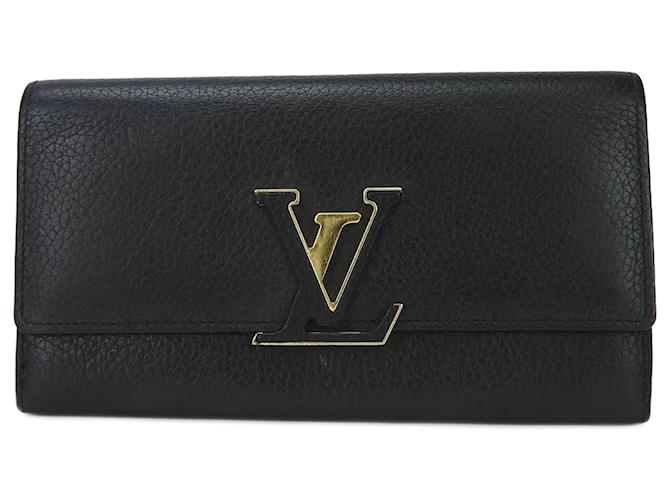 Capucines Portefeuille long bifold Louis Vuitton Cuir Noir Rose  ref.1515042