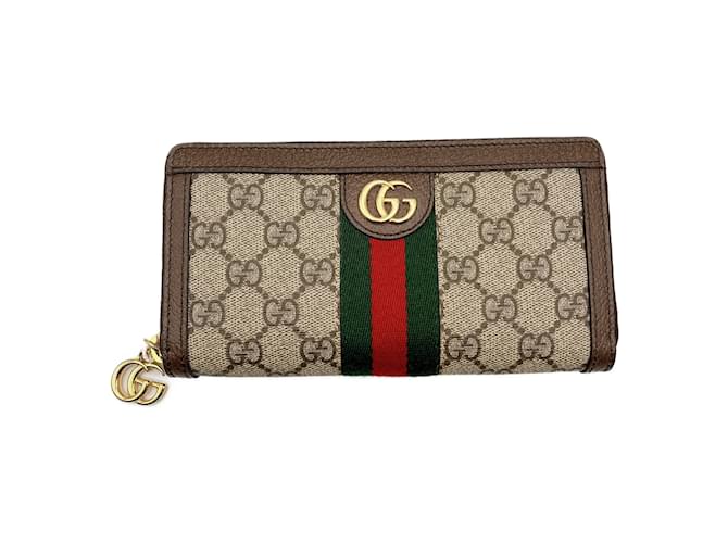 Portefeuille zippé GUCCI GG Marron  ref.1515051