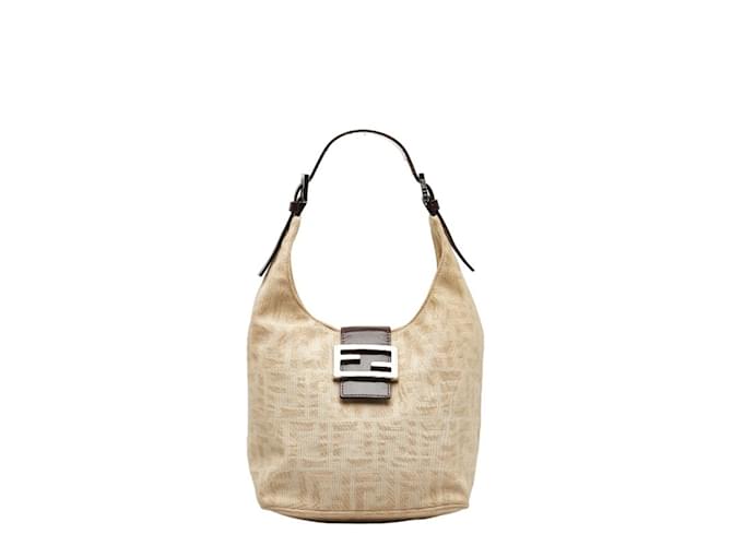 Fendi Zucca Handtasche 26686 Beige Leder Leinwand  ref.1515072