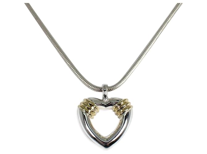 Tiffany & Co Tiffany 925/750 Combination Heart Pendant Necklace Silvery Golden Silver Yellow gold  ref.1515163