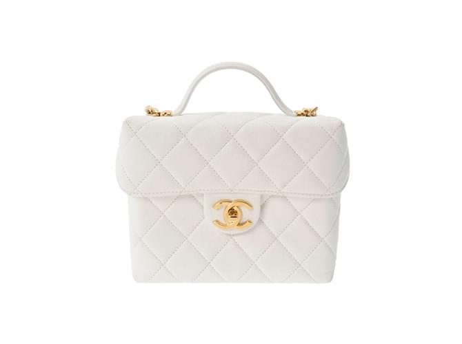 Borsa a Spalla Chanel Matelassé Small Vanity Chain Bianco Pelle  ref.1515170