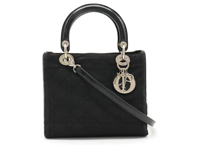 Christian Dior Lady Cannage Handbag Black Nylon  ref.1515176