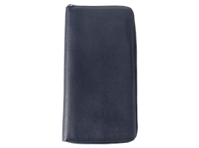 Prada Saffiano Bi-Fold Wallet Navy blue Leather  ref.1515189