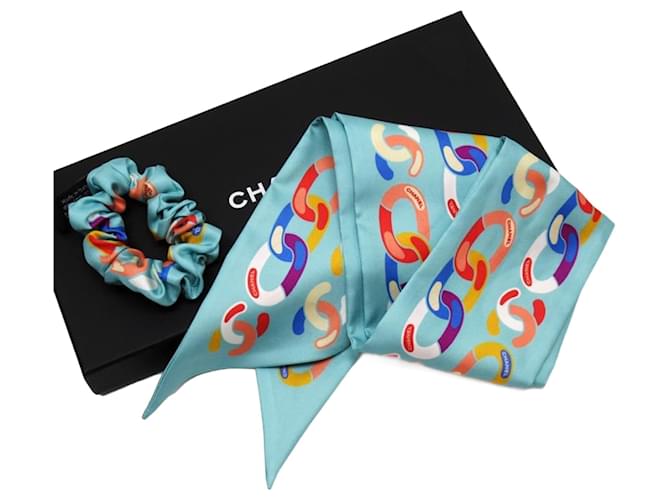 Chanel Blue Silk Scrunchie  ref.1515204