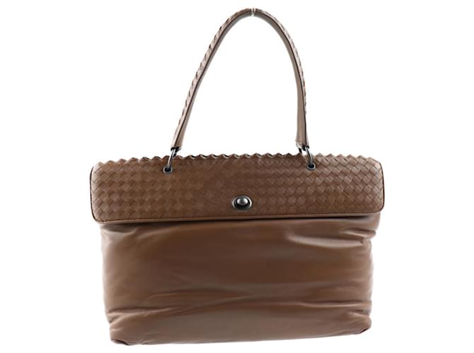 Bottega Veneta Intrecciato Handbag Brown Black Leatherette  ref.1515206