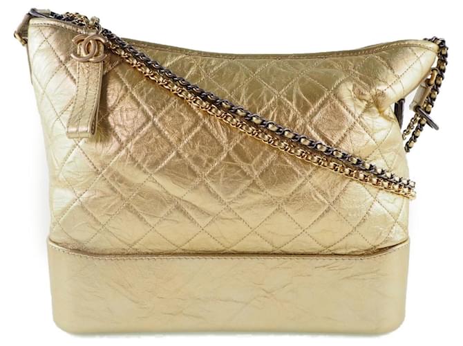 Bolsa Hobo Chanel Gabrielle Dourado Couro  ref.1515218